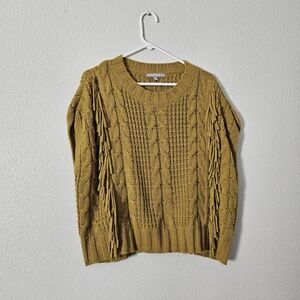 Cyrus Fringe Cable Knit Sweater - Mustard Sz XL